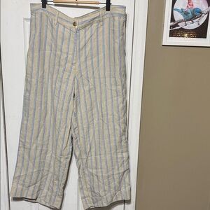 NWT J. Jill Love Linen Flaxblue Khaki and Sky Blue Striped Pants Large W 18”